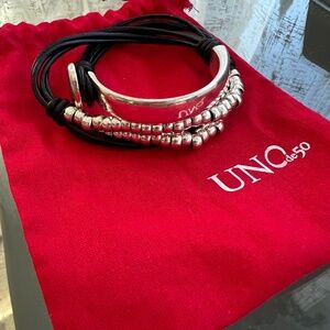 UNO de 50 silver and leather bracelet